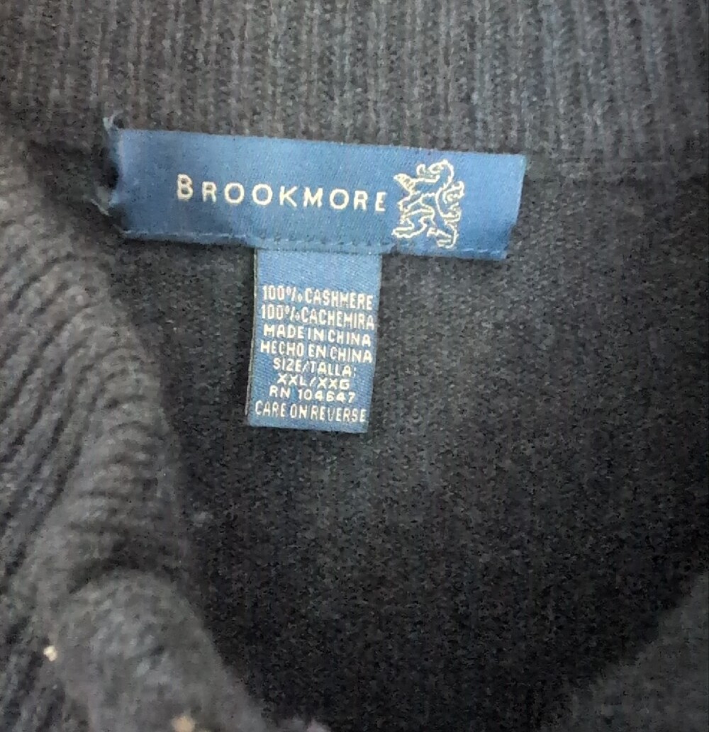 Men's NAVY XXL Half-Zip Knit Sweater by Brookmoore CASHMERE - Picture 2 of 6